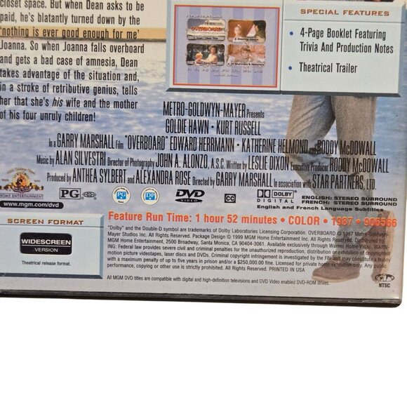 Overboard DVD Starring Goldie Hawn Kurt Russell 1980s Comedy Movie - Picture 4 of 5